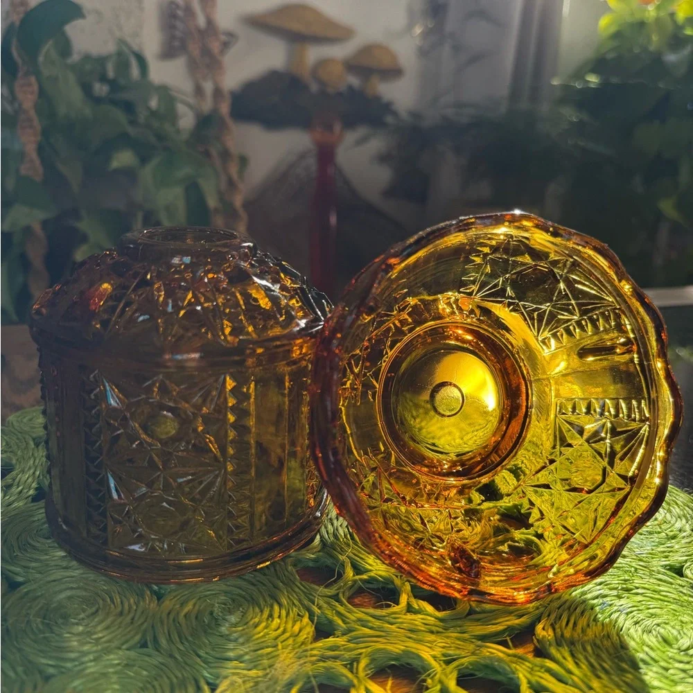 Indiana Glass Amber Stars and Bars Fairy Lamp - Picture 3 of 4